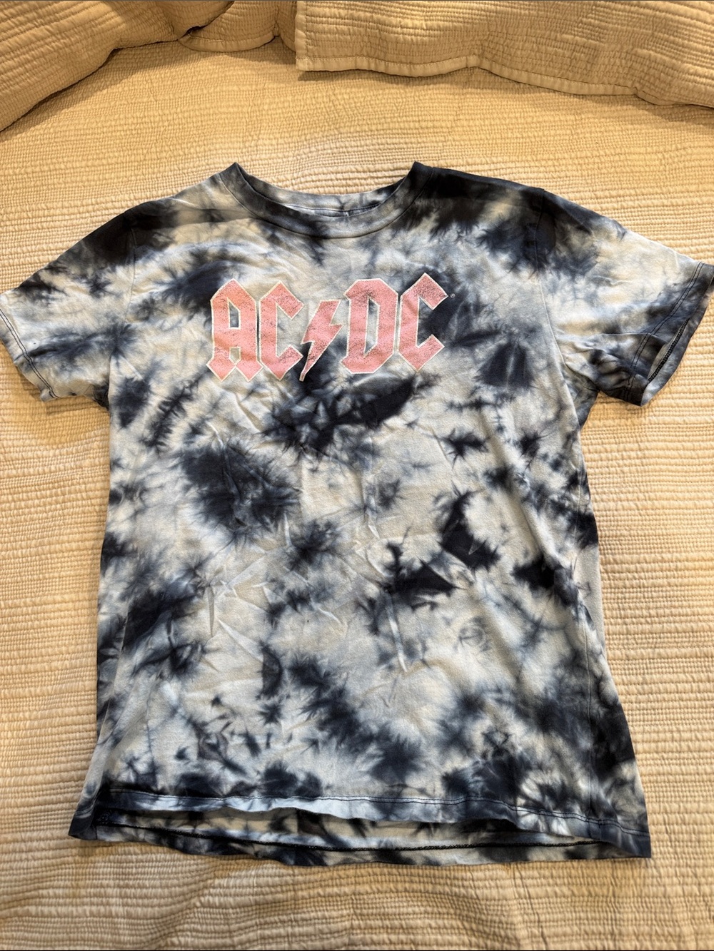 AC/DC Black & White Tie-Dye Graphic Band Tee